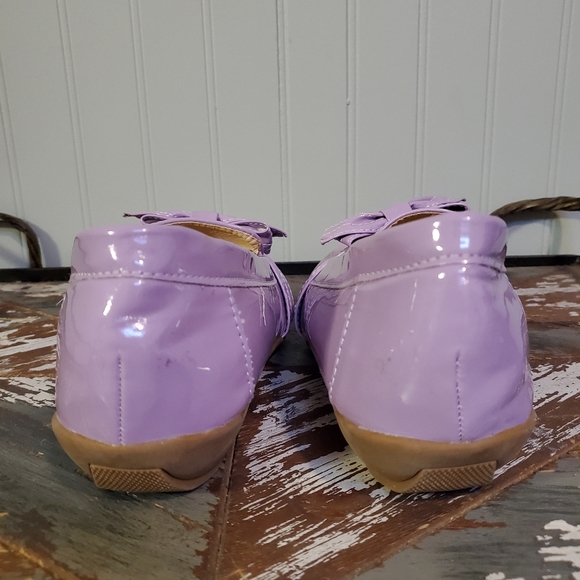 Lolita Patent Leather Flats Bow Toes Lilac Lavender Pasel Purple Shoes 7W wide - Picture 6 of 9